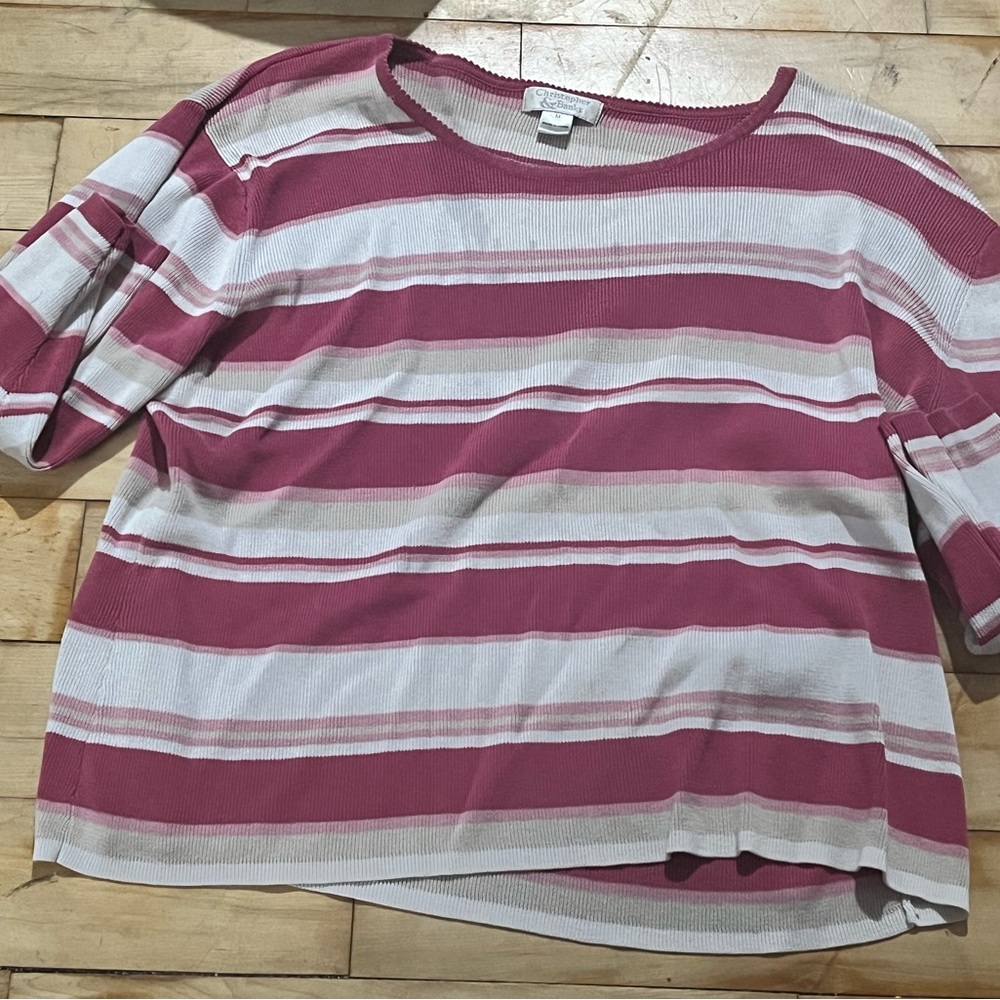 Pink and White Stripped Cropped Shirt